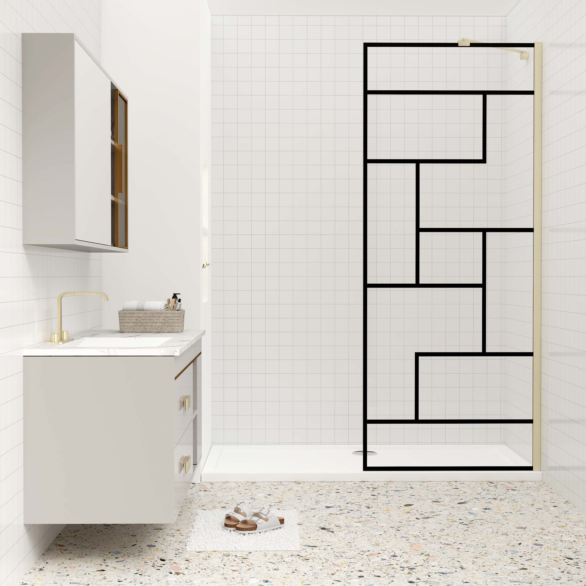 Duschkabine 8mm NANO Glas 100 cm H.200 cm Duschtrennwand mit stabilisator goldfarben