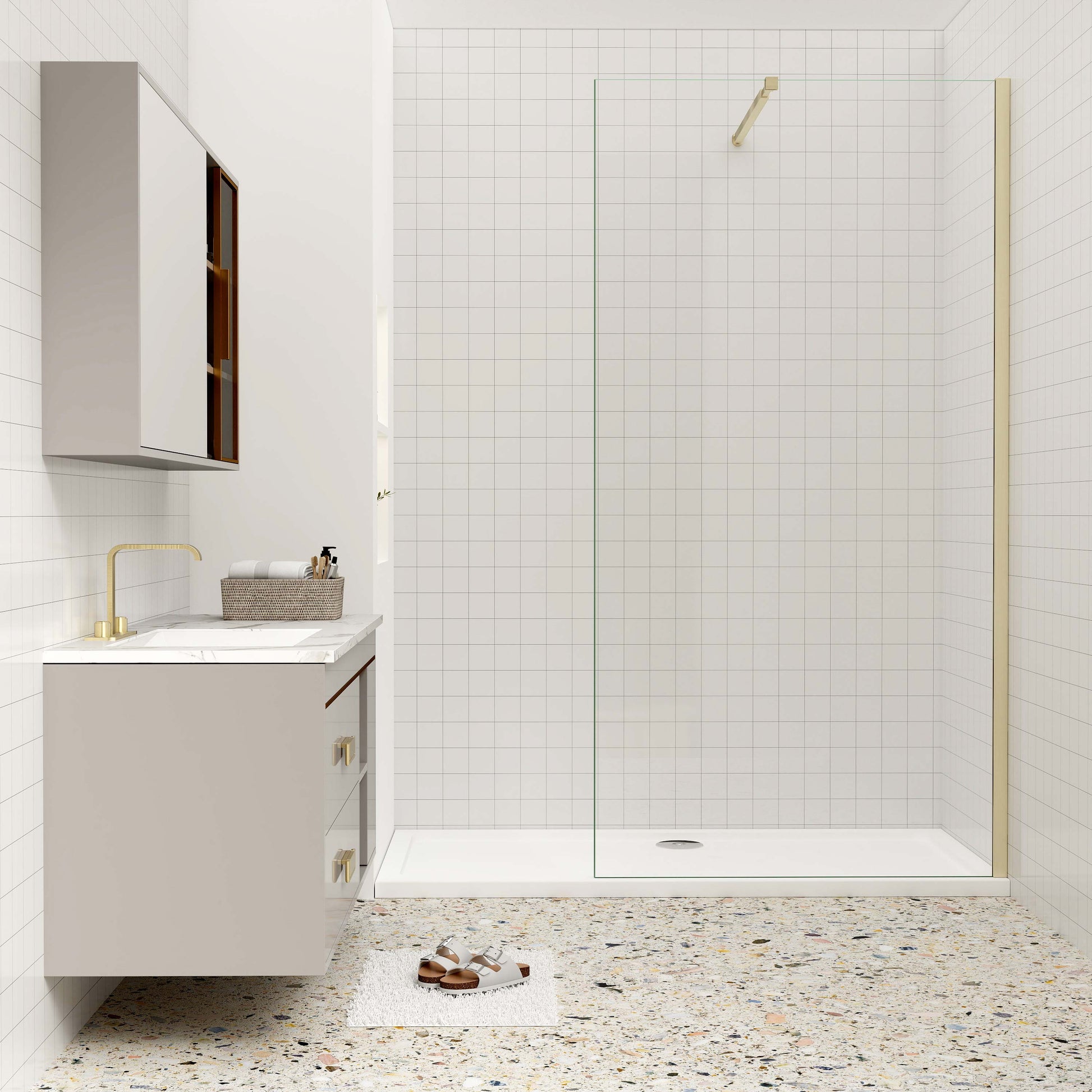 Duschkabine 8mm NANO Glas 100 cm Walk in Duschwand Dusche goldfarben