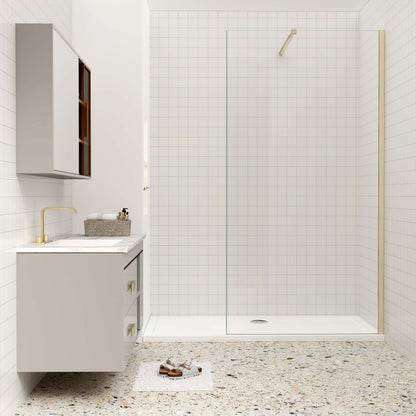 Duschkabine 8mm NANO Glas 110 cm Walk in Duschwand Dusche goldfarben