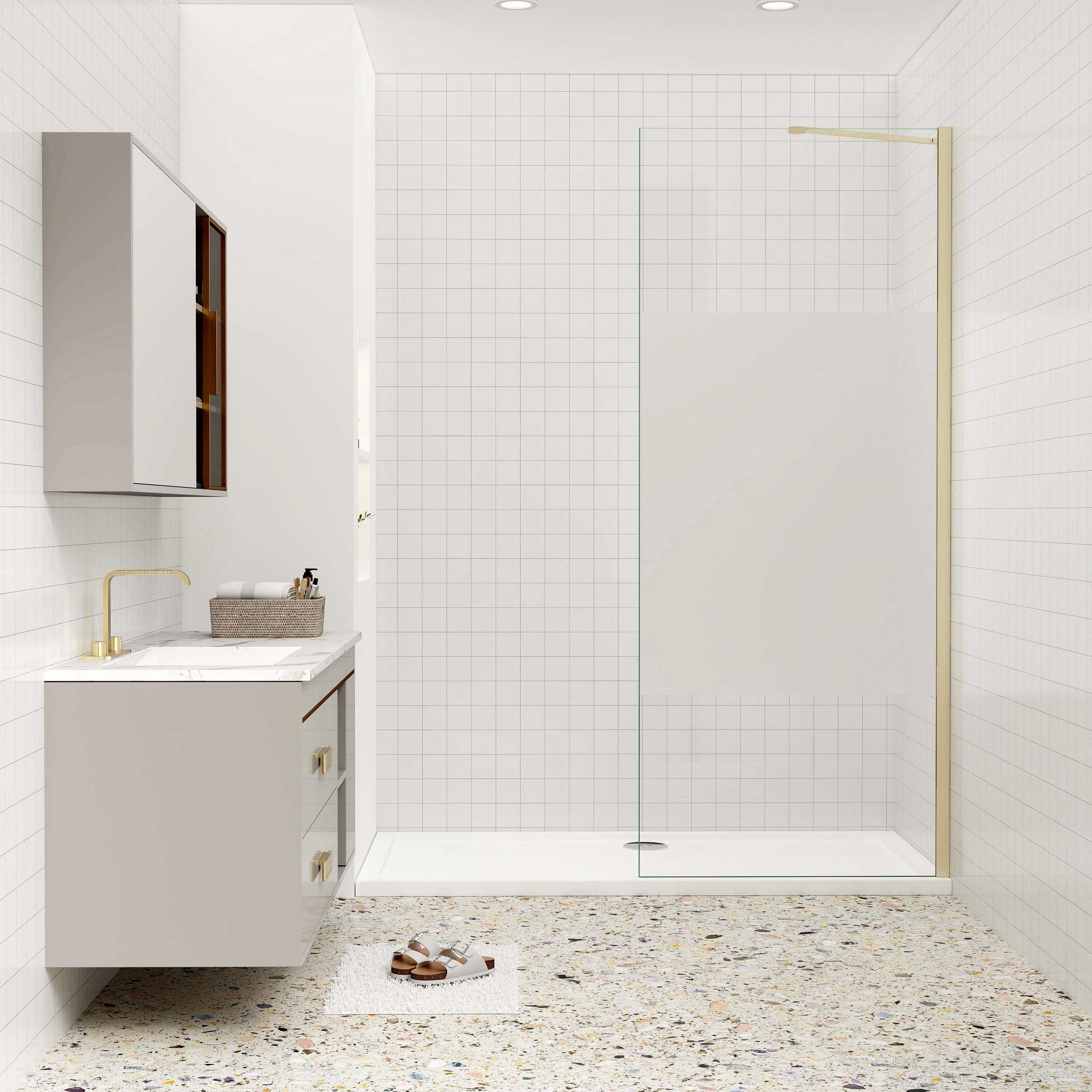 Duschkabine 8mm NANO Glas 120 cm Begehbare Duschwand Glas Duschabtrennung goldfarben