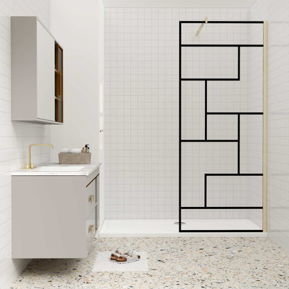 Duschkabine 8mm NANO Glas 120 cm Duschglas Walk-In Duschabtrennung goldfarben