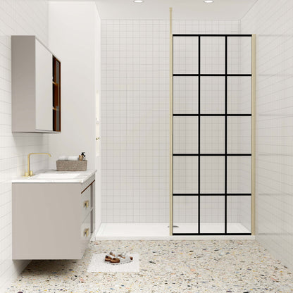 Duschkabine 8mm NANO Glas 120 cm Glaswand mit Deckenstütze goldfarben