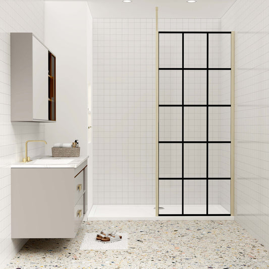 Duschkabine 8mm NANO Glas 120 cm Glaswand mit Deckenstütze goldfarben