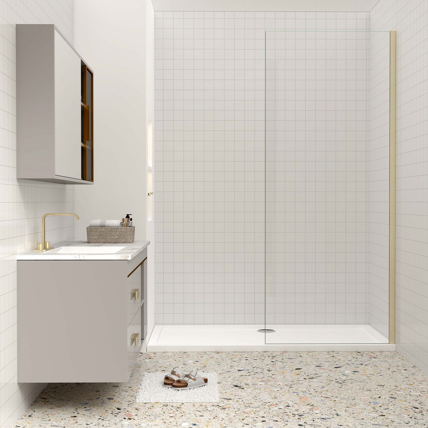 Duschkabine 8mm NANO Glas 120 cm Walk in Duschtrennwand goldfarben