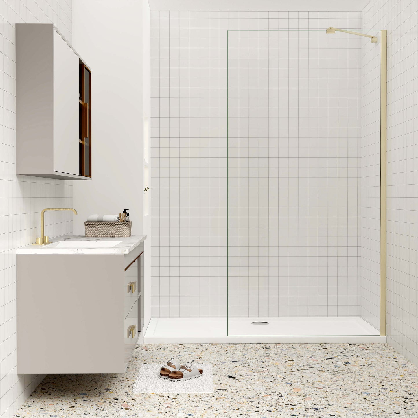 Duschkabine 8mm NANO Glas 130 cm mit Stabilisierungsstange goldfarben