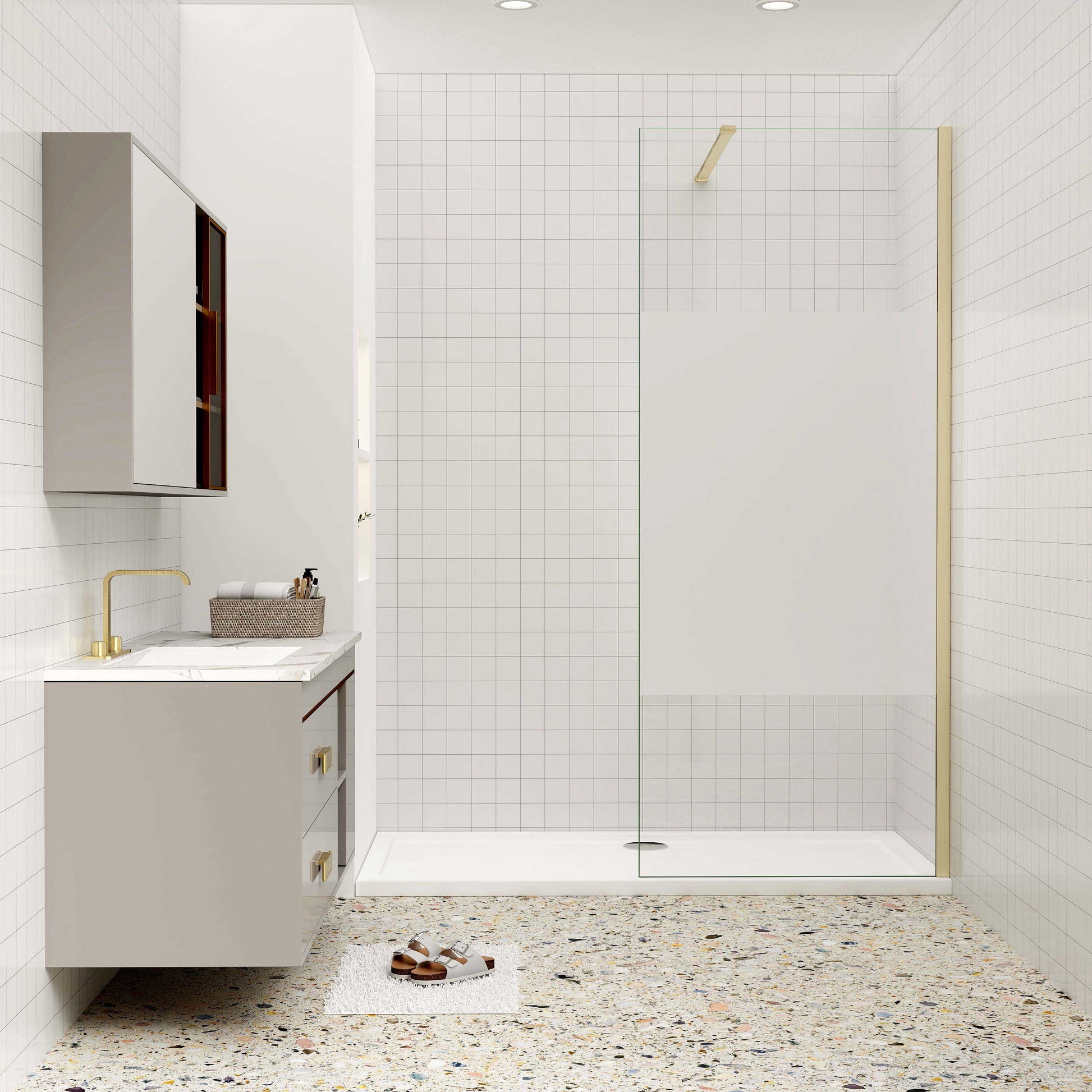 Duschkabine 8mm NANO Glas 140 cm Duschabtrennung Walk-In Dusche goldfarben