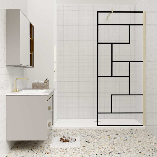 Duschkabine 8mm NANO Glas 140 cm Duschglas Walk-In Duschabtrennung goldfarben