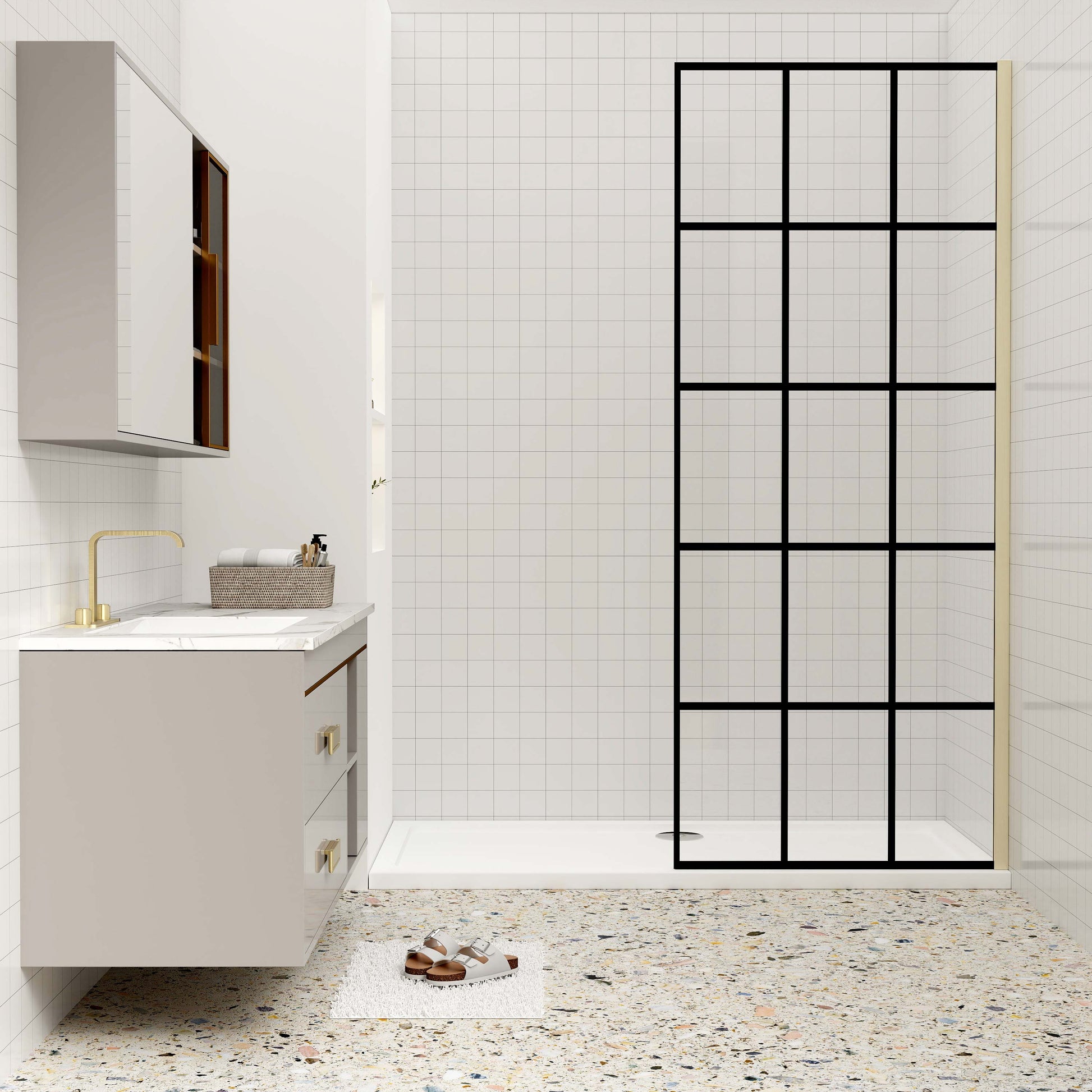 Duschkabine 8mm NANO Glas 140 cm Glaswand-Dusche Walk-in Dusche goldfarben