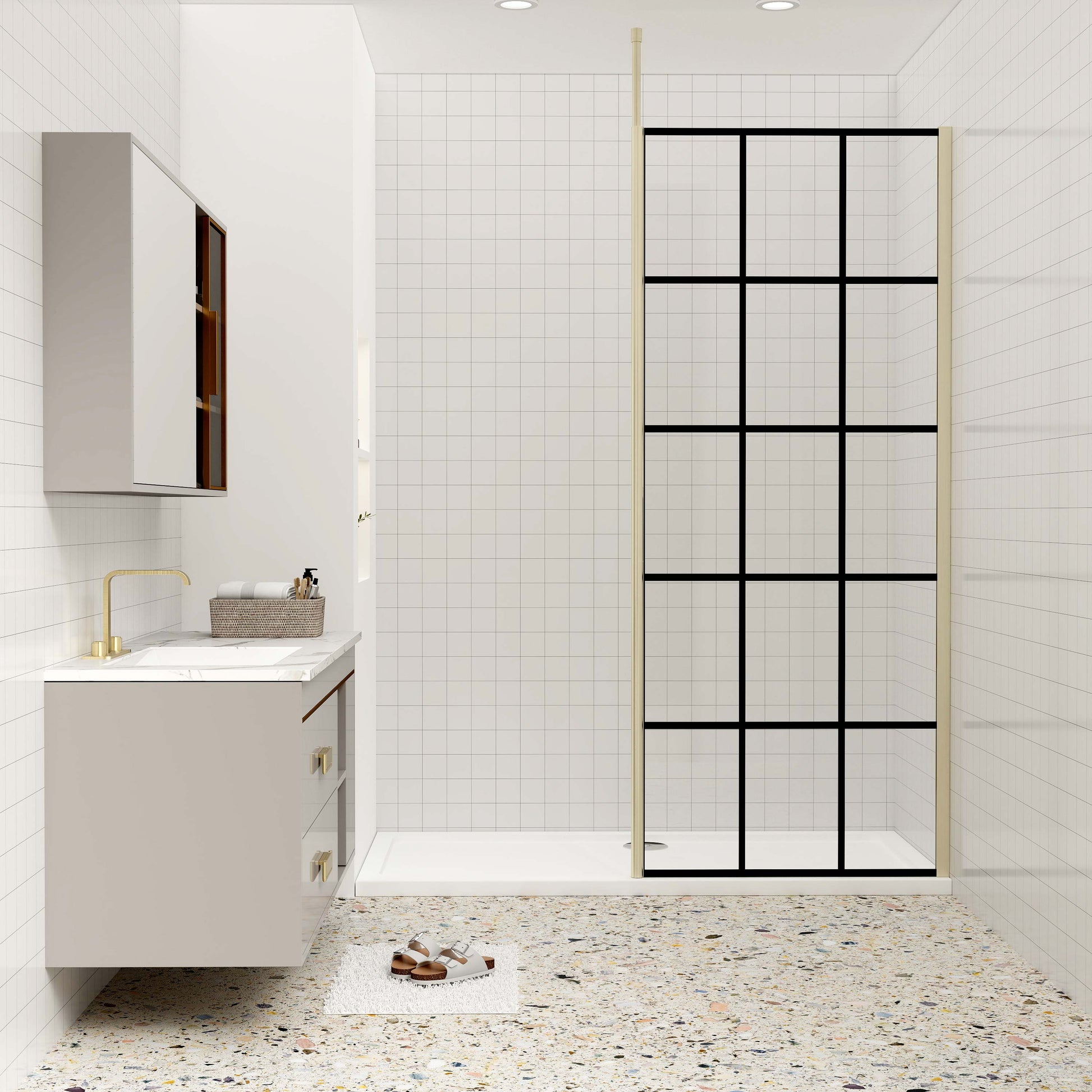 Duschkabine 8mm NANO Glas 140 cm Glaswand mit Deckenstütze goldfarben