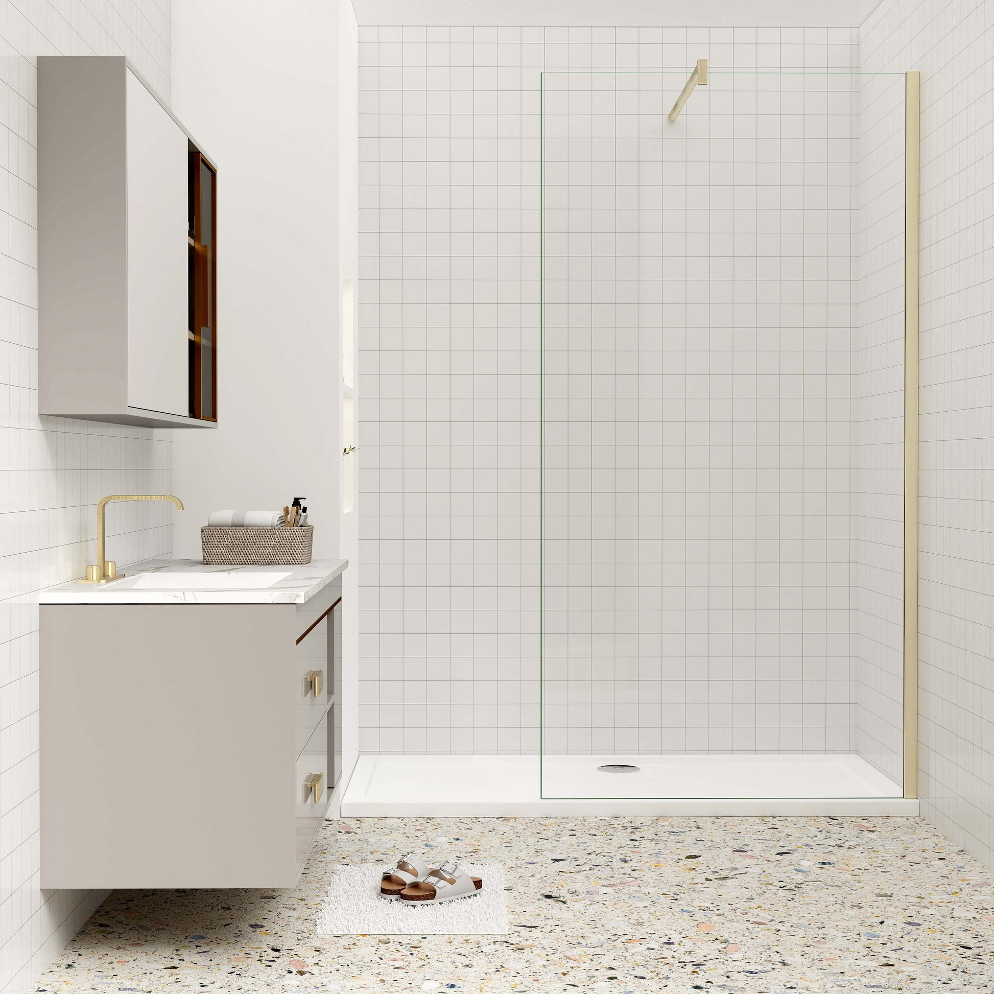 Duschkabine 8mm NANO Glas 140 cm Goldrahmen