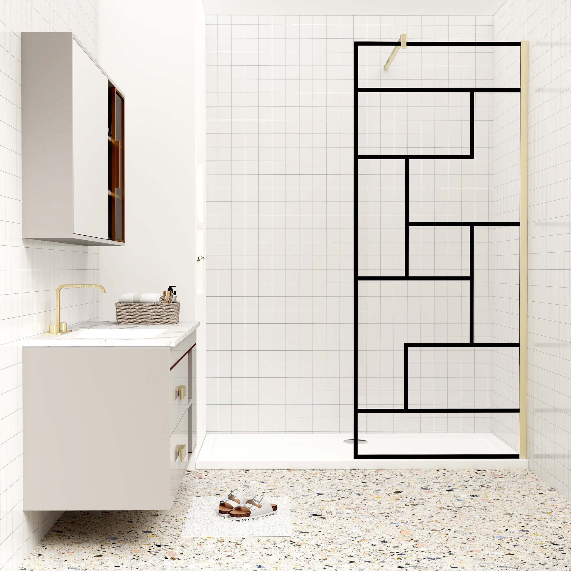 Duschkabine 8mm NANO Glas 140 cm Nano Duschtrennwand goldfarben