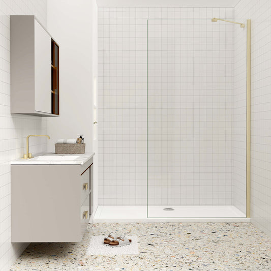 Duschkabine 8mm NANO Glas 150 cm mit Stabilisierungsstange goldfarben
