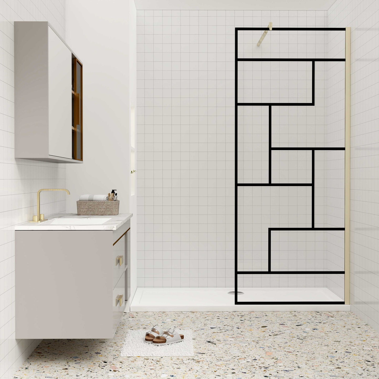 Duschkabine 8mm NANO Glas 70 cm Duschglas Walk-In Duschabtrennung goldfarben