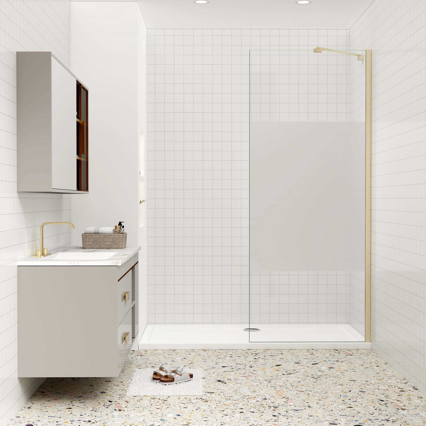 Duschkabine 8mm NANO Glas 70 cm Duschwand für Dusche Duschabtrennung goldfarben