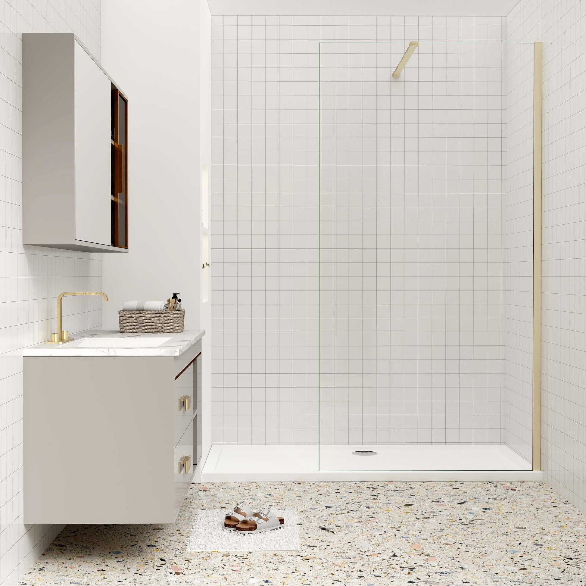Duschkabine 8mm NANO Glas 70 cm Duschwand für Dusche Gold