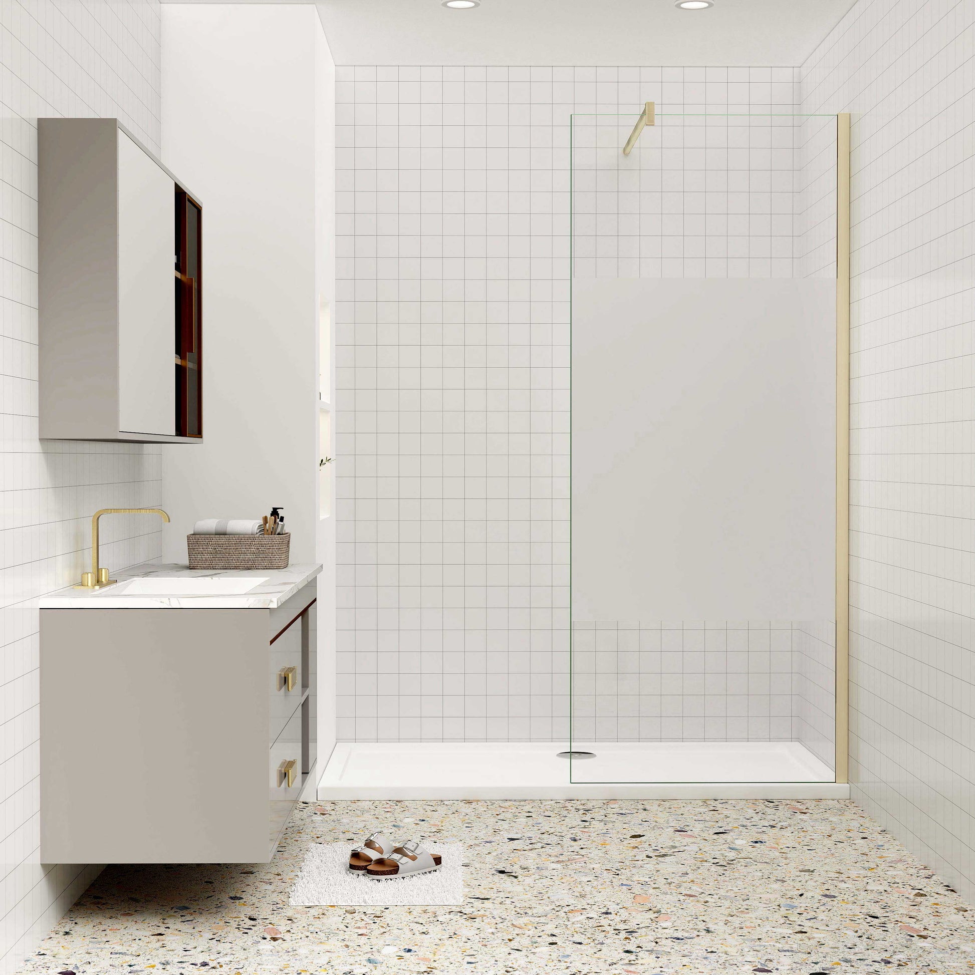 Duschkabine 8mm NANO Glas 70 cm Glaswand-Dusche Walk-in Dusche goldfarben