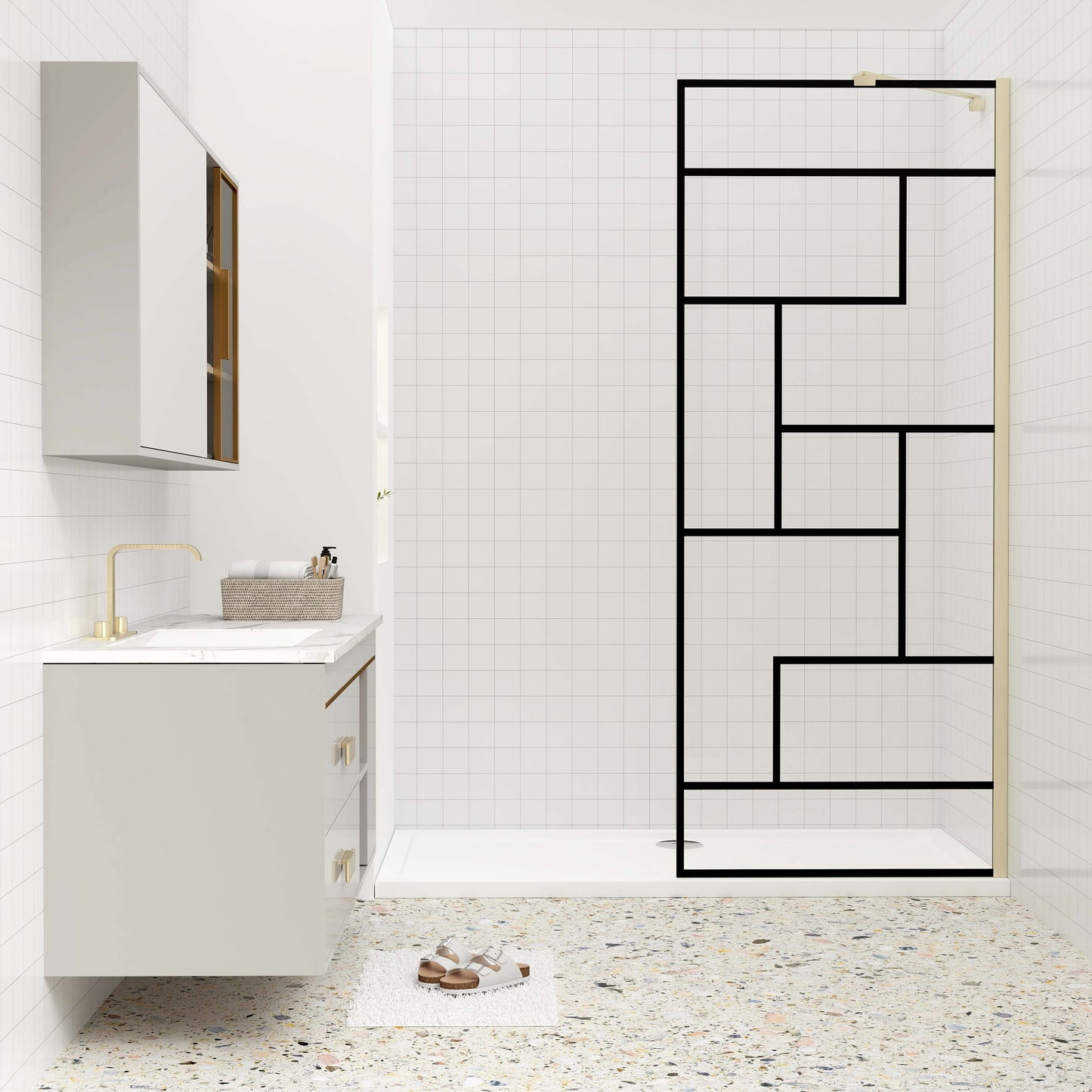 Duschkabine 8mm NANO Glas 70 cm H.200 cm Duschtrennwand mit stabilisator goldfarben