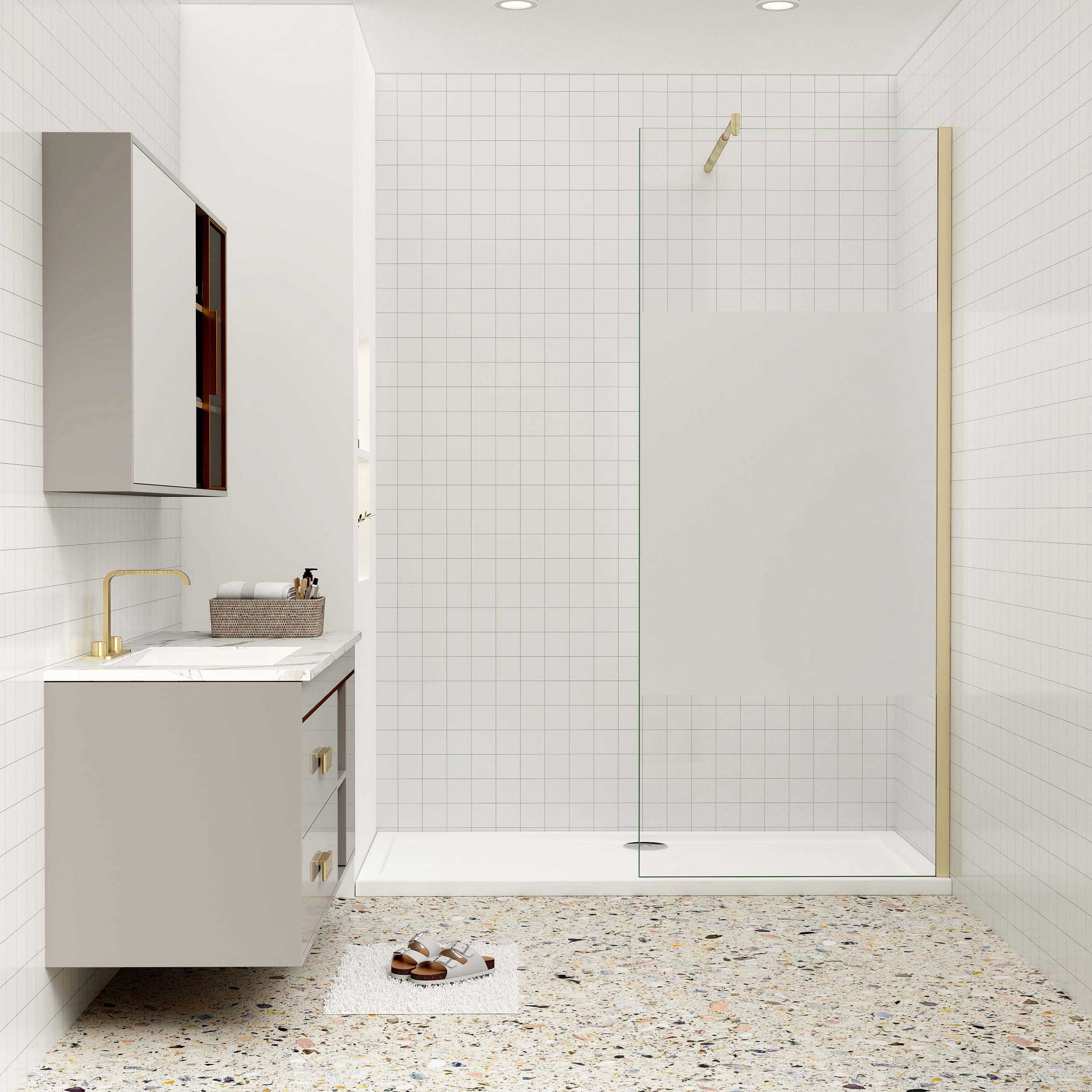 Duschkabine 8mm NANO Glas 80 cm H200 cm Glaswand goldfarben