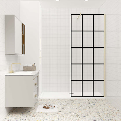 Duschkabine 8mm NANO Glas 90 cm Duschglaswand Glaswand-Dusche goldfarben