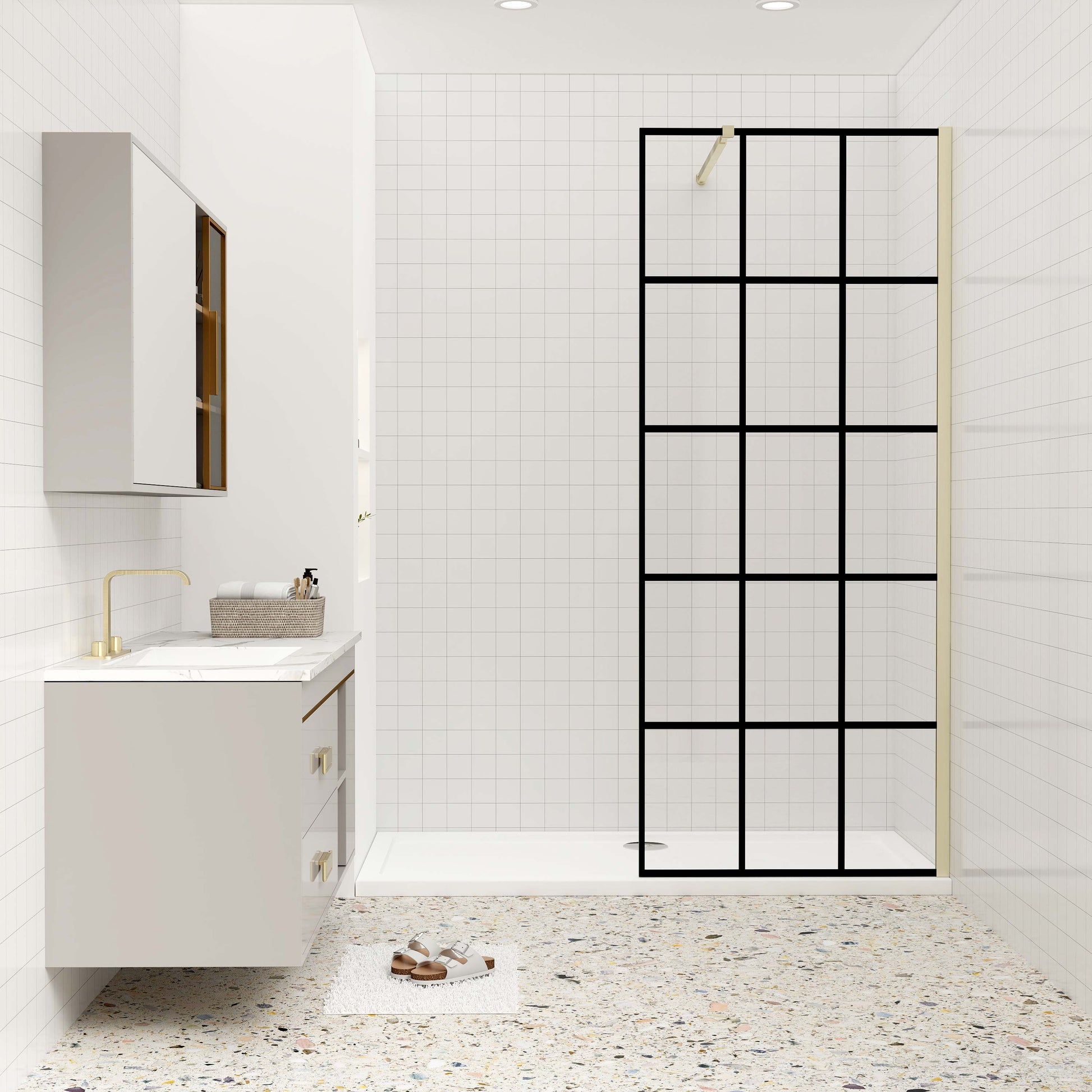 Duschkabine 8mm NANO Glas 90 cm Duschwand für Dusche Duschabtrennung goldfarben