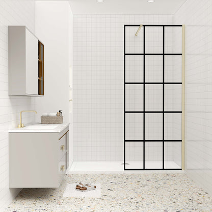 Duschkabine 8mm NANO Glas 90 cm Duschwand für Dusche Duschabtrennung goldfarben