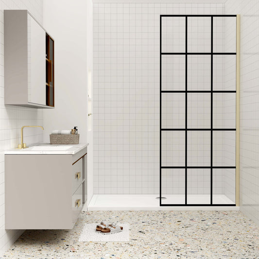 Duschkabine 8mm NANO Glas 90 cm Glaswand-Dusche Walk-in Dusche goldfarben