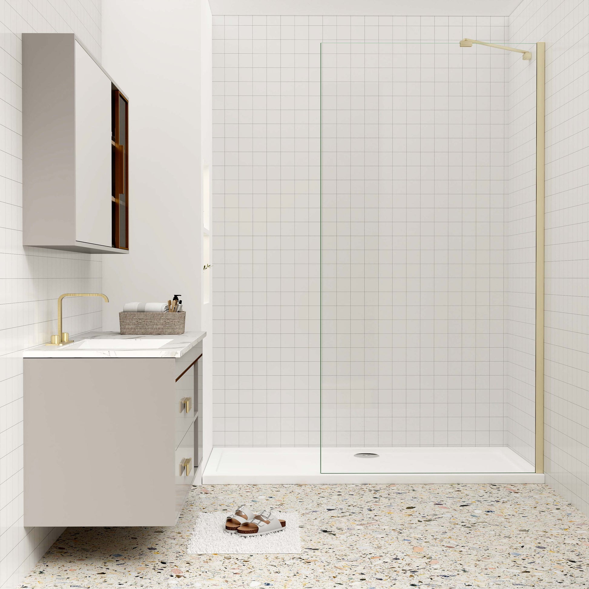 Duschkabine 8mm NANO Glas 90 cm mit Stabilisierungsstange goldfarben