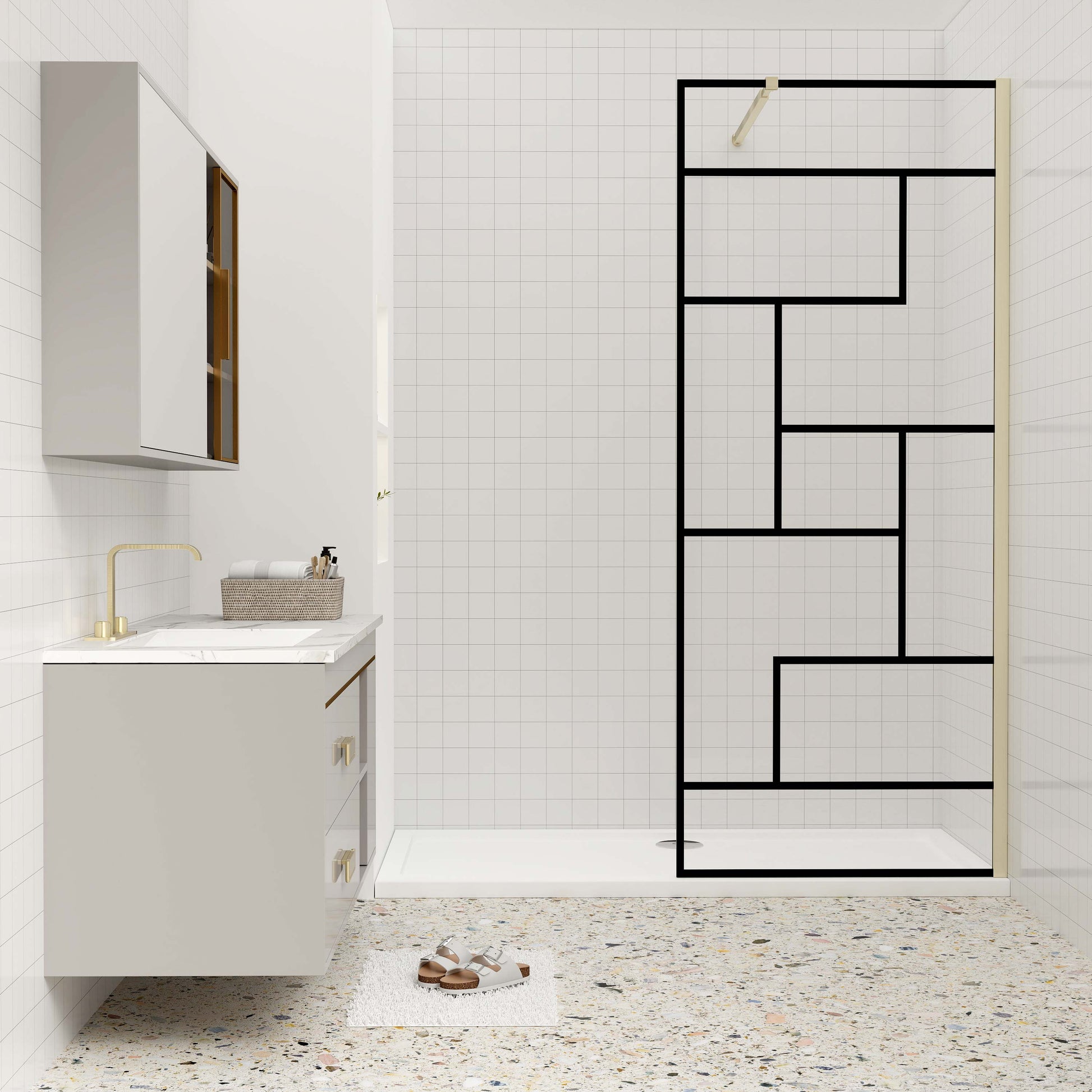 Duschkabine 8mm NANO Glas 90 x 200 cm goldfarben