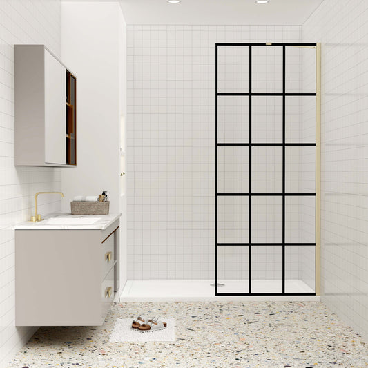 Duschkabine 8mm NANO Glas Duschglaswand 120 cm goldfarben