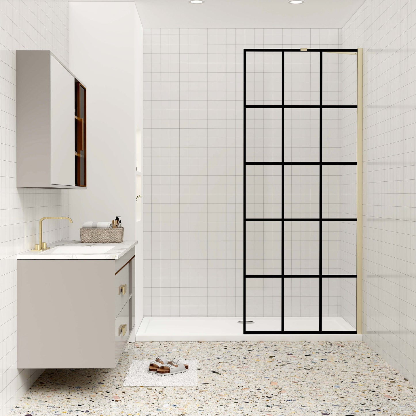 Duschkabine 8mm NANO Glas Duschglaswand 140 cm goldfarben