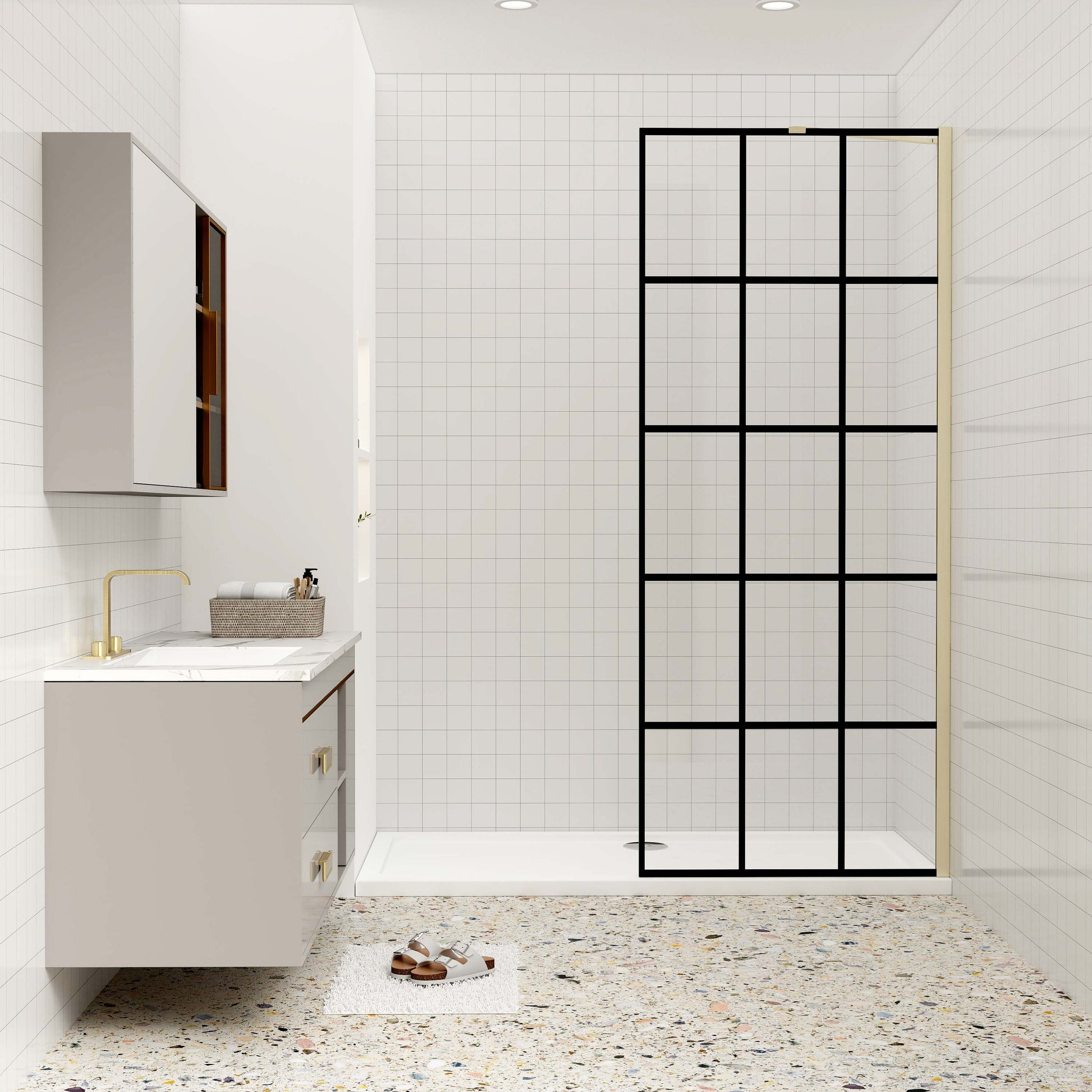 Duschkabine 8mm NANO Glas Duschglaswand 140 cm goldfarben