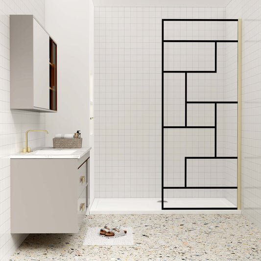 Duschkabine 8mm NANO Glas Walk-In Duschwand 100 cm goldfarben