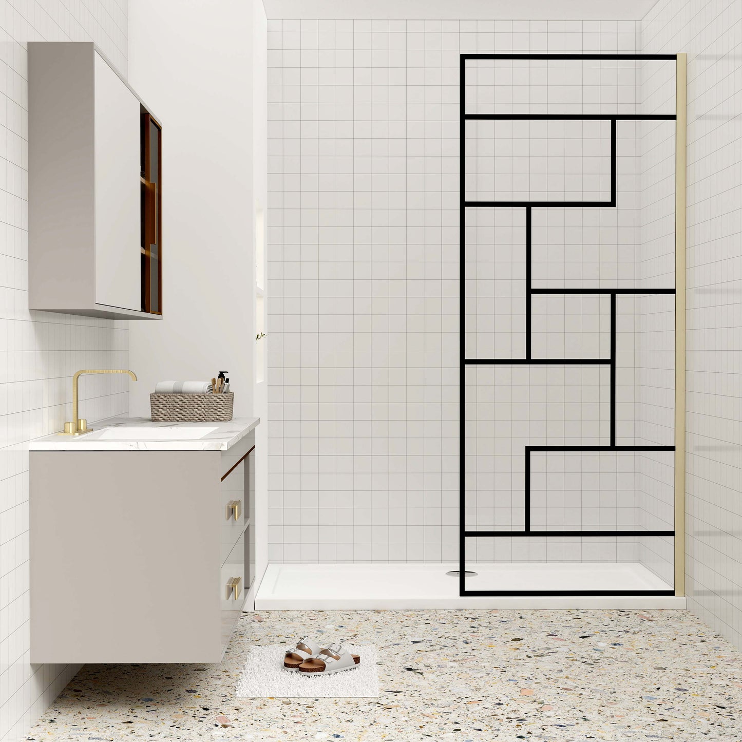 Duschkabine 8mm NANO Glas Walk-In Duschwand 120 cm goldfarben