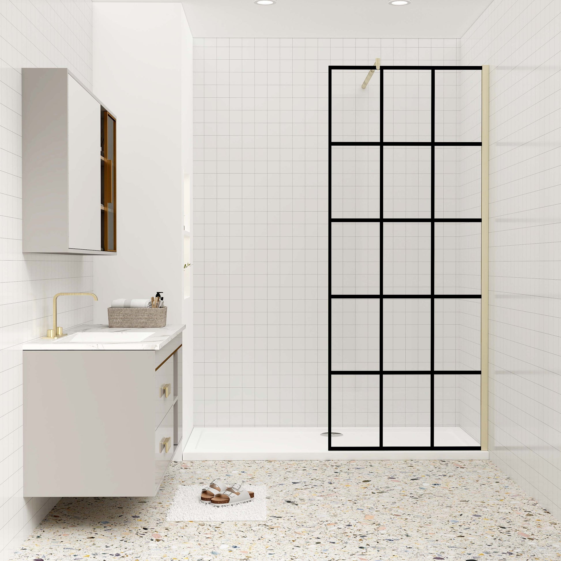 Duschkabine 8mm NANO Glas Walk-in Dusche Glastrennwand 120 cm goldfarben