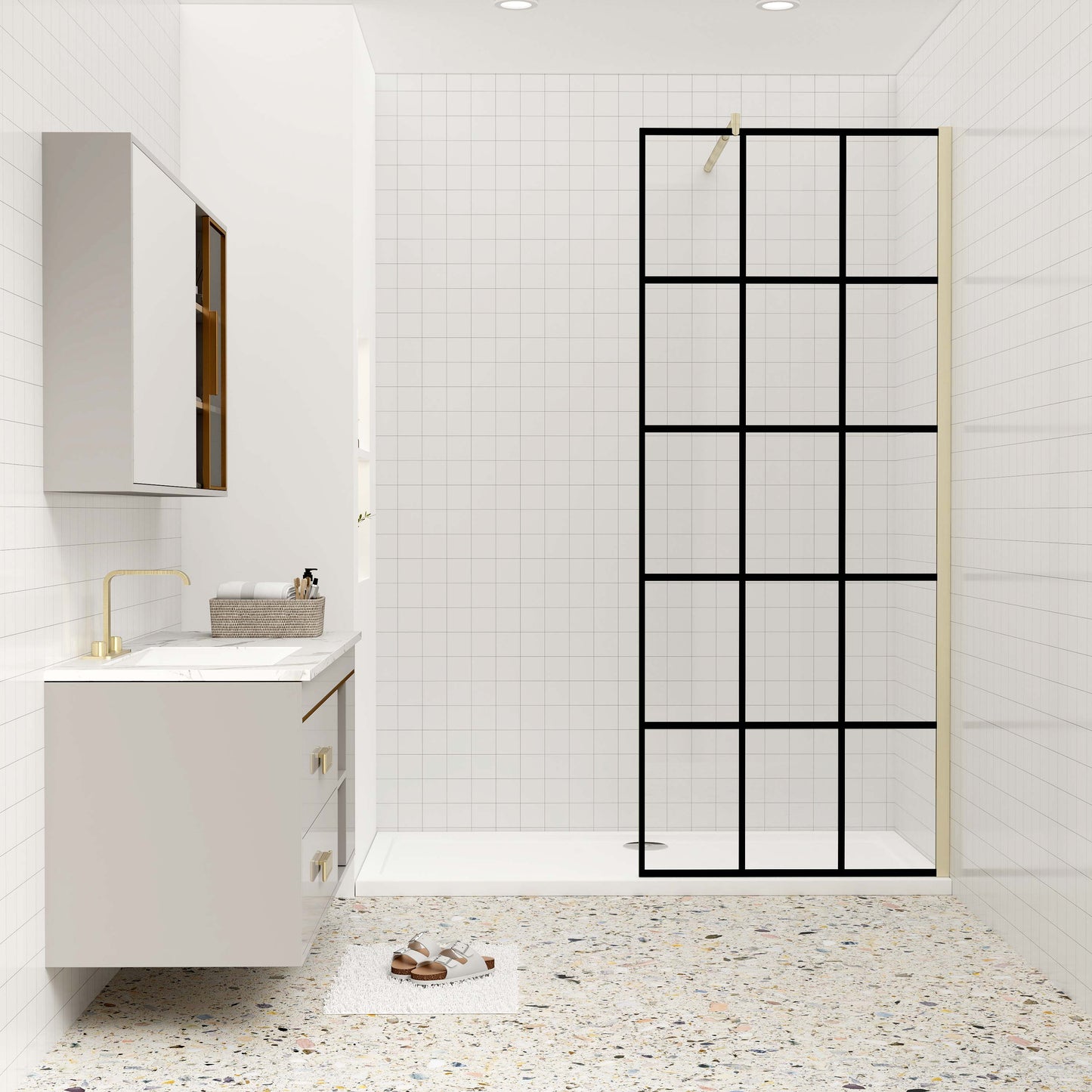 Duschkabine 8mm NANO Glas Walk-in Dusche Glastrennwand 80 cm goldfarben