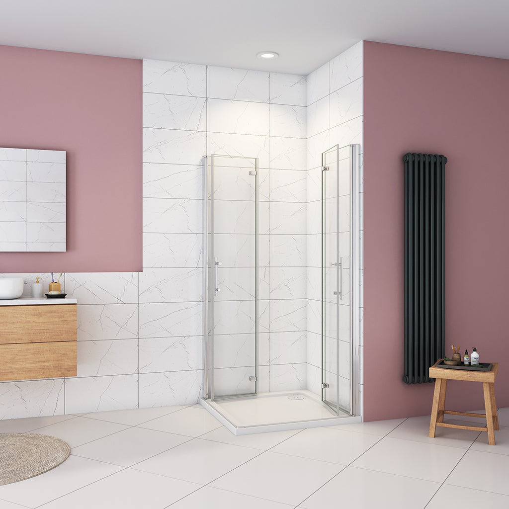 Duschkabine Falttür Eckeinstieg 1000x760xH1850mm Duschtasse Ablaufgarnitur für badezimmer