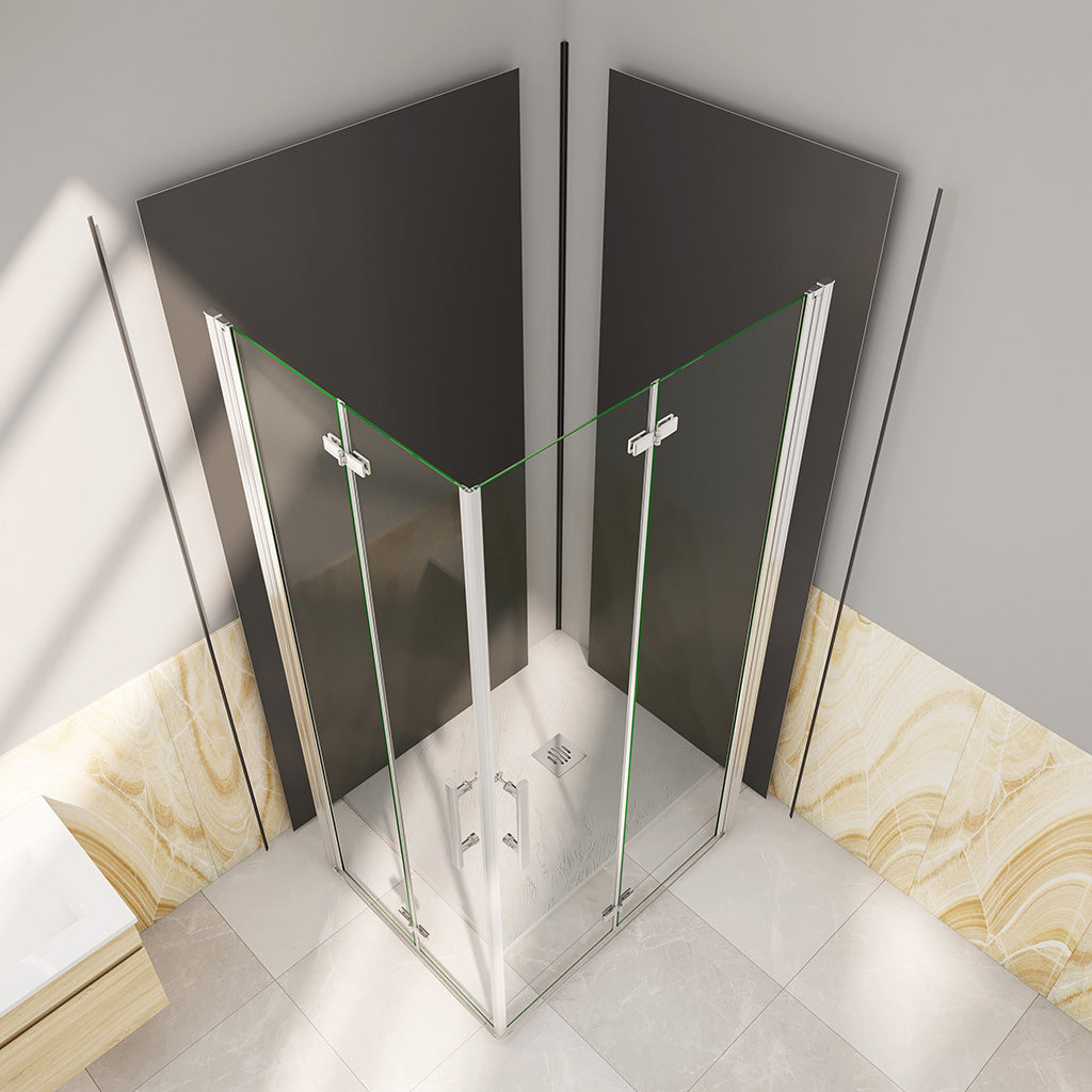 Eck-Duschkabine Variabel 80-90 Cm Mit Duschtasse – Aus ESG-Sicherheitsglas & Aluminium, Höhe 185 Cm