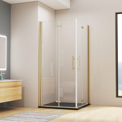 duschkabine 100x100 eckeinstieg Falttür Dusche Duschwand NANO Glas Duschabtrennung H.195 cm gold