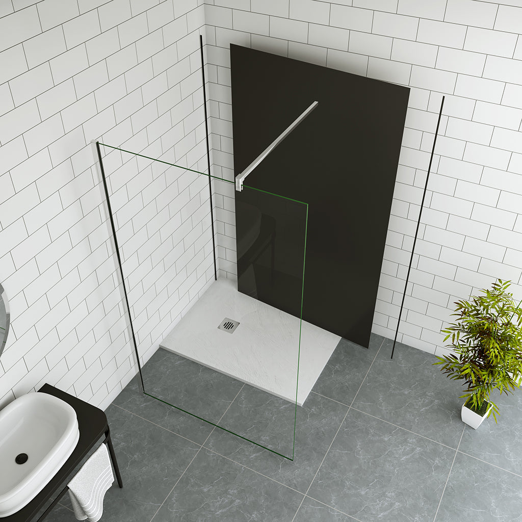 Duschkabine Walk in Duschwänd 110 mit Stabilisationsstange 90cm Aluverbundplatte für badezimmer