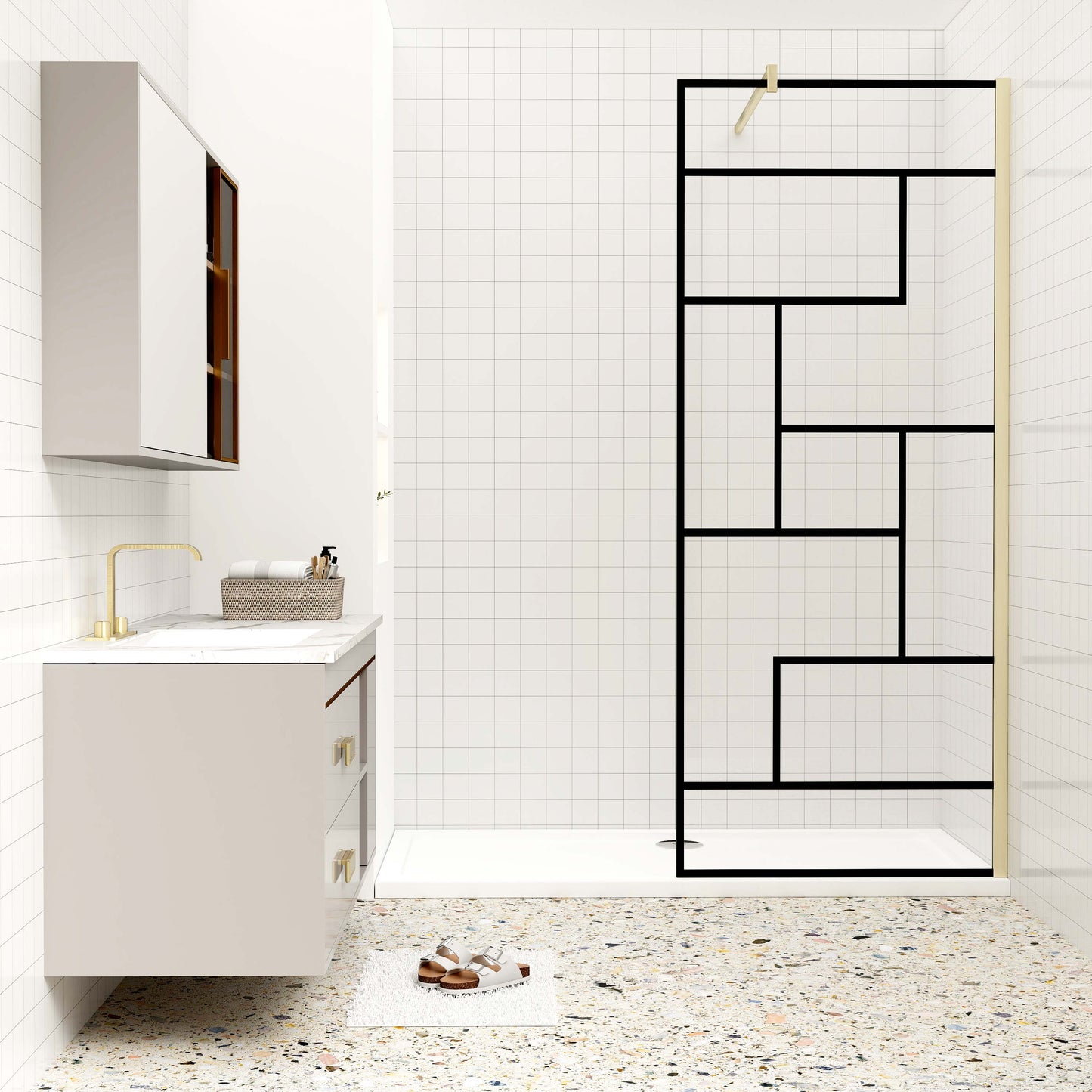 Duschkabine begehbare Dusche aus 8 mm Sicherheitsglas 70 cm goldfarben