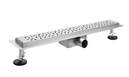 Duschrinne Edelstahl Duschablauf flach Bodenablauf Komplettset Siphon mit Geruchsstop und Haarsieb Kreise 80cm