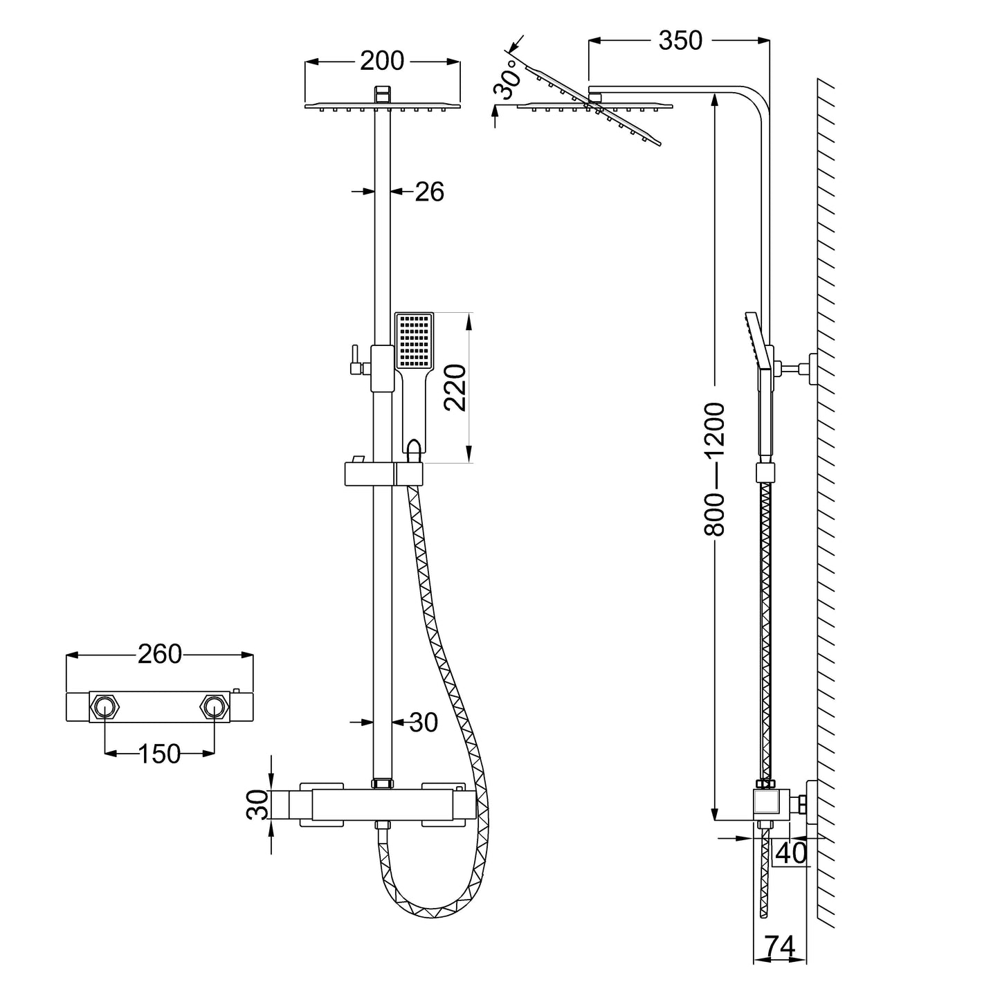 Duschsystem mit Thermostat Duscharmatur Regendusche Dusche Duschsäule Duschset Schwarz