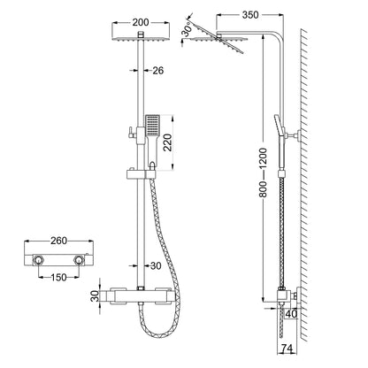 Duschsystem mit Thermostat Duscharmatur Regendusche Dusche Duschsäule Duschset Schwarz