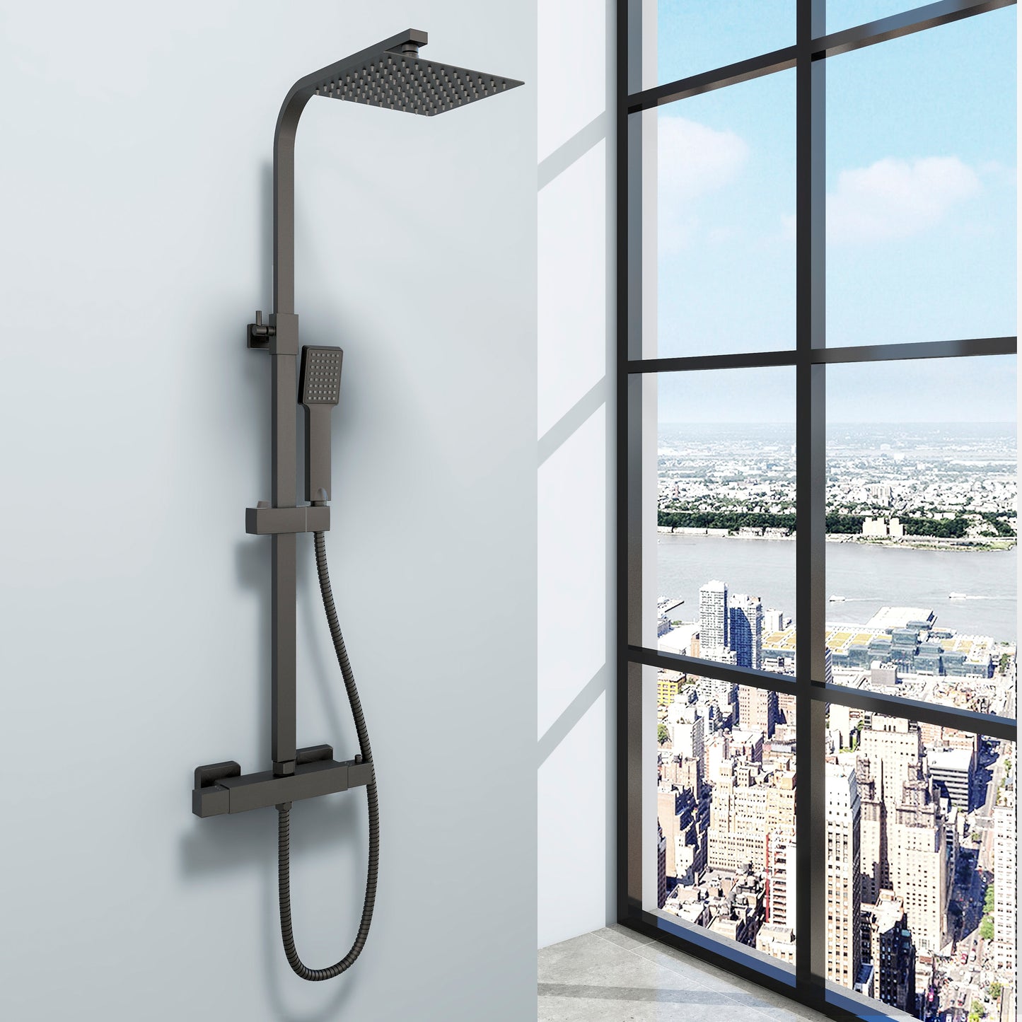 Duschsystem mit Thermostat Duscharmatur Regendusche Dusche Duschsäule Duschset Schwarz