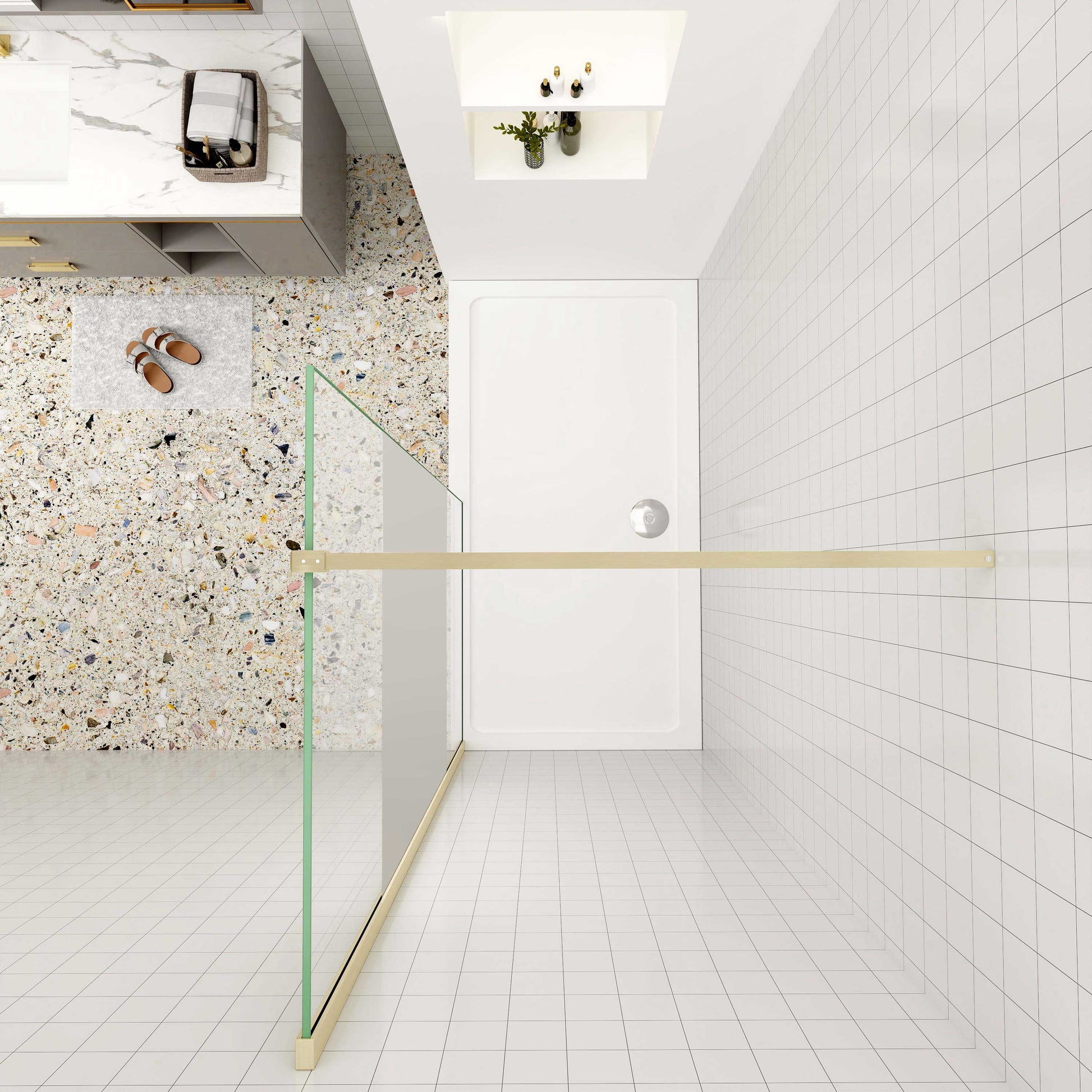 Duschtrennwand 10mm ESG NANO Glas 140 cm Walk in Duschtrennwand goldfarben