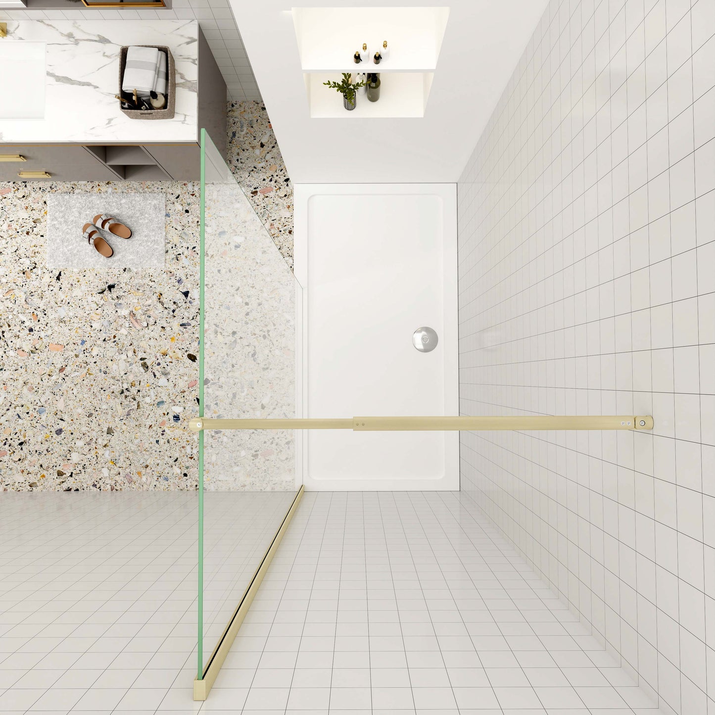 Duschtrennwand 10mm ESG NANO Glas 150 cm Walk in Duschwand Dusche goldfarben