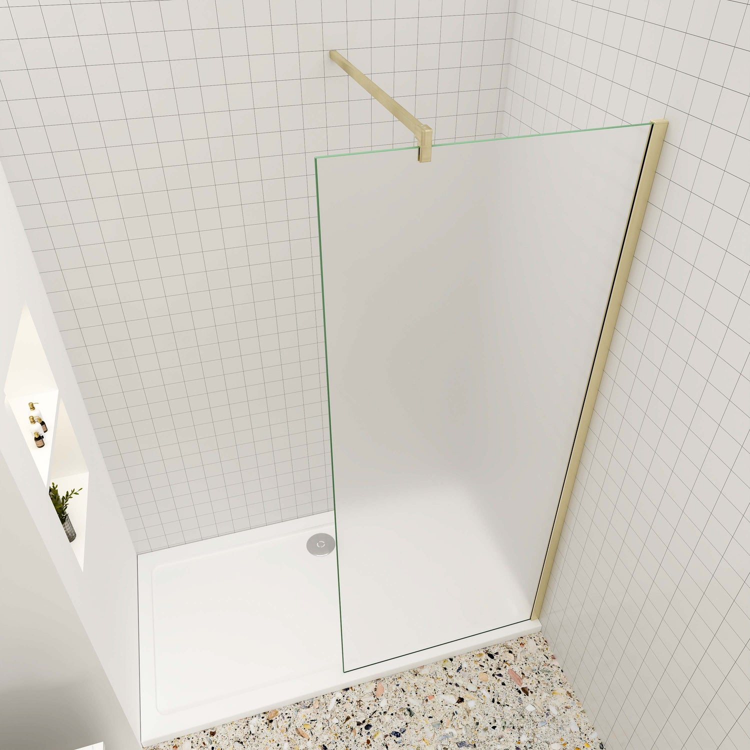 Duschtrennwand 10mm ESG NANO Glas 70 cm Duschglaswand H200 cm goldfarben