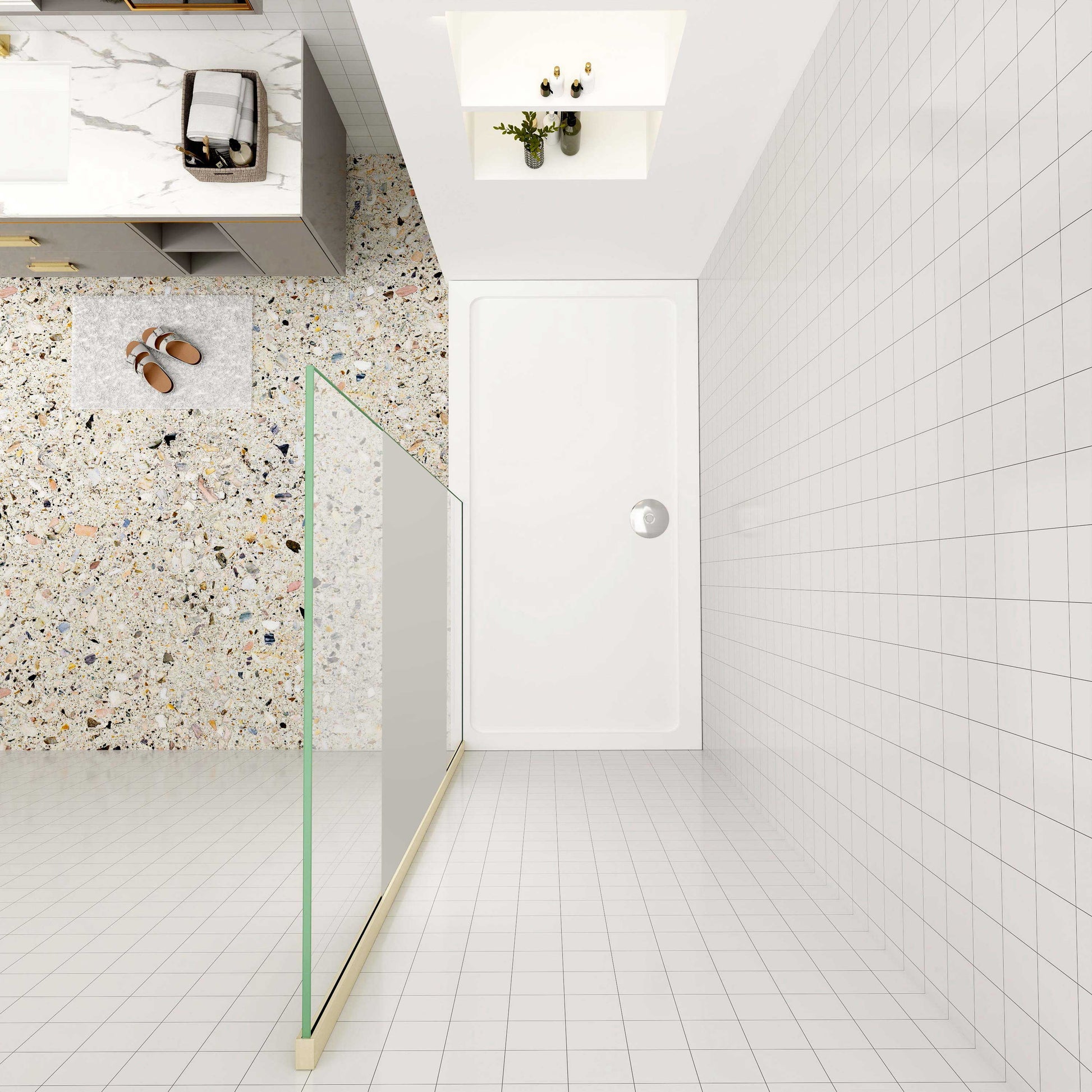 Duschtrennwand 10mm ESG NANO Glas 70 cm H.200 cm Duschtrennwand mit stabilisator goldfarben