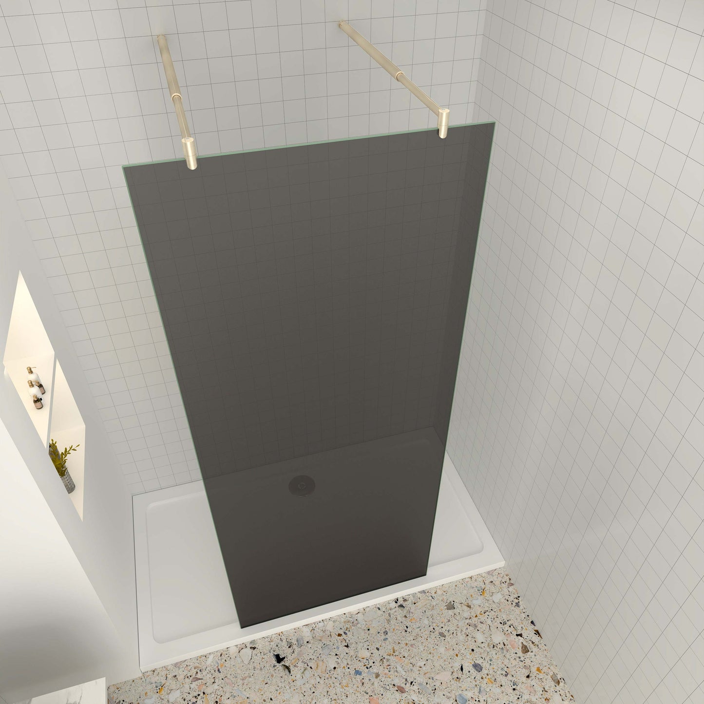 Duschtrennwand 10mm ESG NANO Glas 97.7 cm Walk in Duschwand Dusche goldfarben