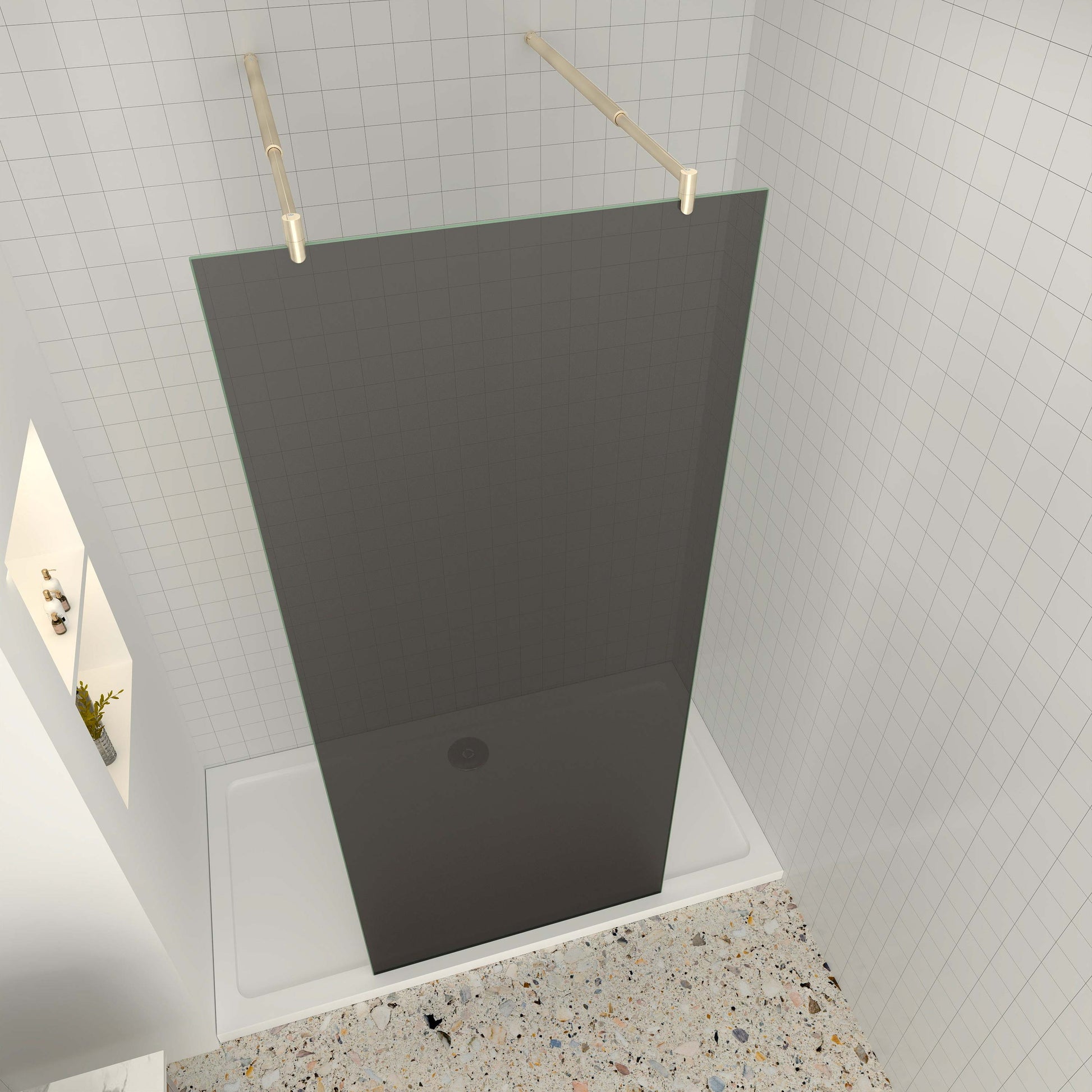 Duschtrennwand 10mm ESG NANO Glas 97.7 cm Walk in Duschwand Dusche goldfarben